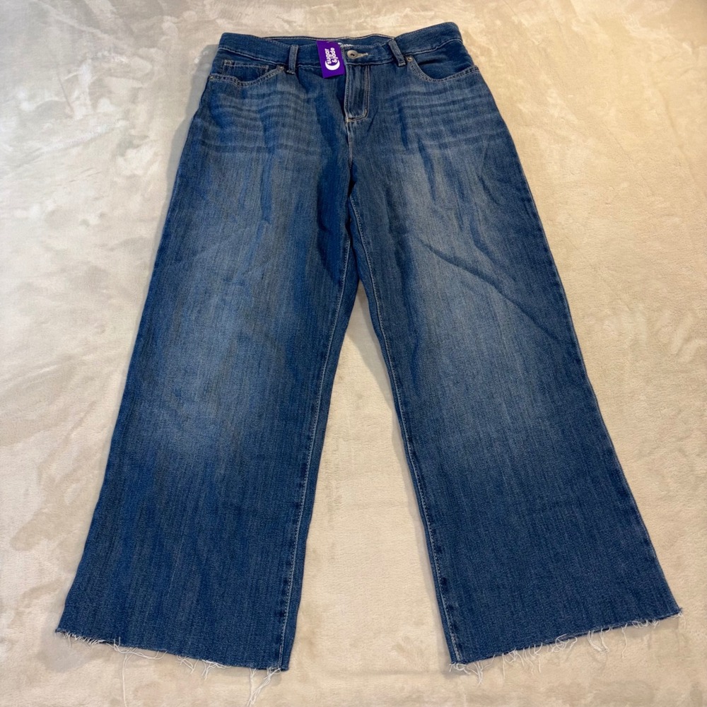 Sugar & Jade Girls Wide Leg Jeans Lorimer Wash Blue Raw Hem Size 16 NWT
